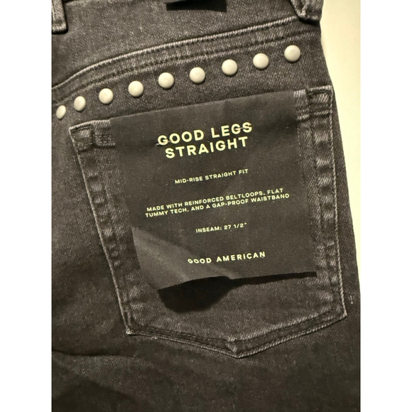 Women's GOOD AMERICAN Black Studded Straight Leg Jeans Size 2 - Picture 8 of 9